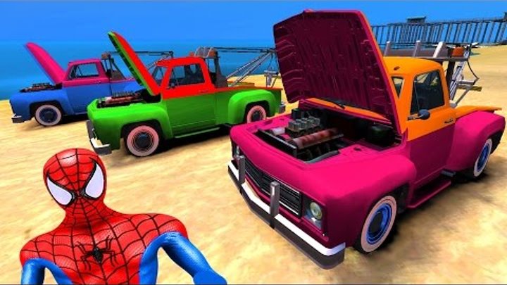 TOW TRUCKS COLOR Repairs Cartoon for Kids with Spiderman COLORS and Nursery Rhymes