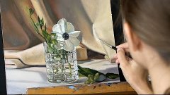 Как рисовать реалистично стекло в натюрморте ? Цветы в стака...
