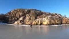 Nordic ice skating on frozen sea in Swedish West Coast