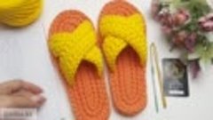 Comfortable crochet slippers of T-shirt yarn Удобные тапочки...