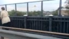 Женщина минует пробку на мосту через Клязьму на сегвее