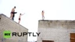 Russia   winter something crazy. Daredevil youths show off c...