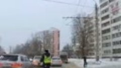 Полицейский помог собаке перейти дорогу