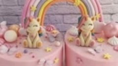 Тортики для двойняшек с радугой и единорогом.