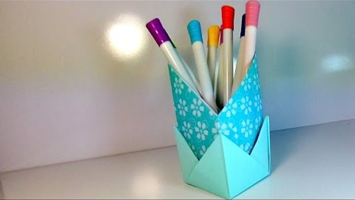 How to Make Origami stand for pencils. Crafts out of paper for the c ...