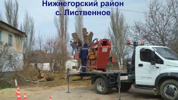 Нижнегорский район, с.  Лиственное - опиловка деревьев 25 марта 2022г.