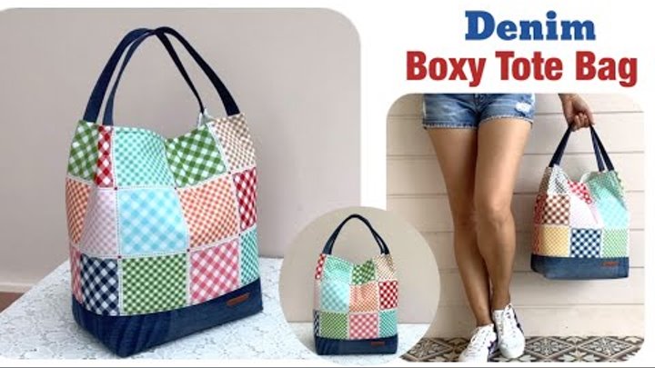how to sew a boxy tote bags tutorial, sewing diy a denim boxy tote b ...
