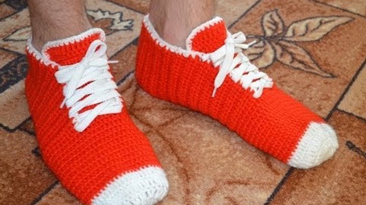 Носки-кеды крючком для мужчин (Socks-shoes crochet for men)