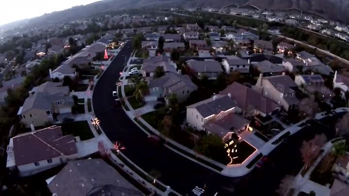 Christmas Light Display as Seen by Drone Wizards in Winter