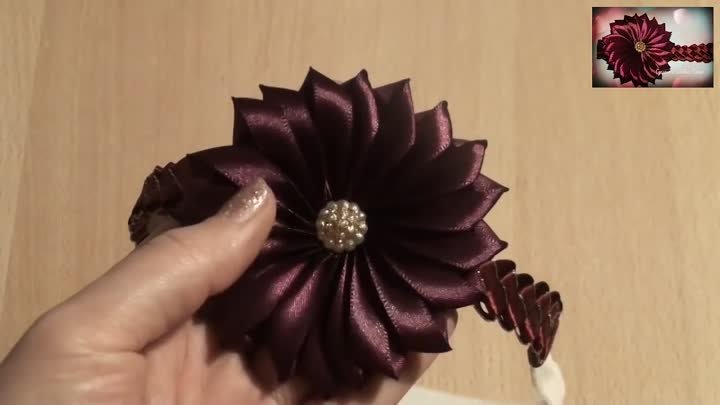 Мастер Класс Канзаши афинка на голову с цветком Flower Kanzashi Mast ...