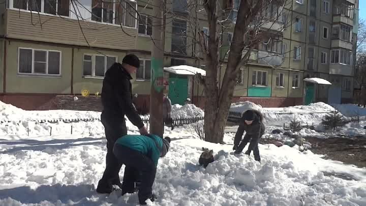 Первая игра в снежки