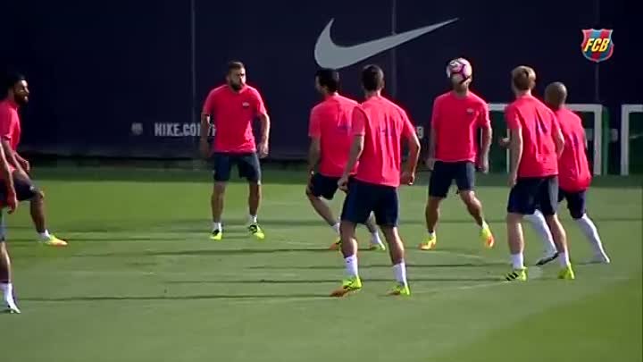 FC Barcelona training session The trident, together again in training