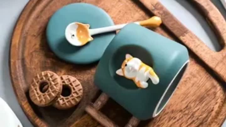 🍀Фарфоровые кружки для кофе, чая с изображением собаки Шиба-ину