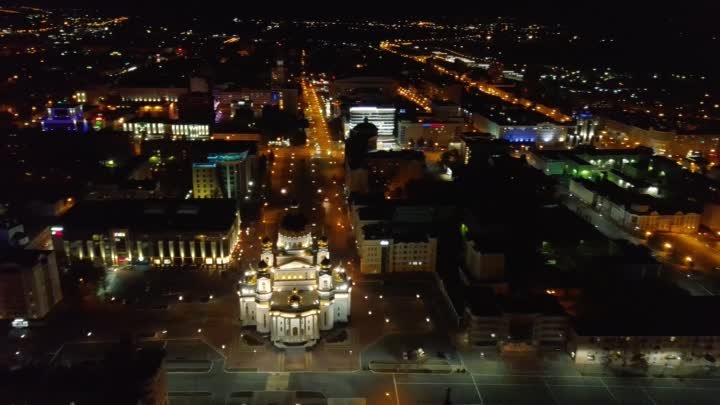 Саранск ночью. Видео с дрона. 4К качество. (Saransk city at night. V ...