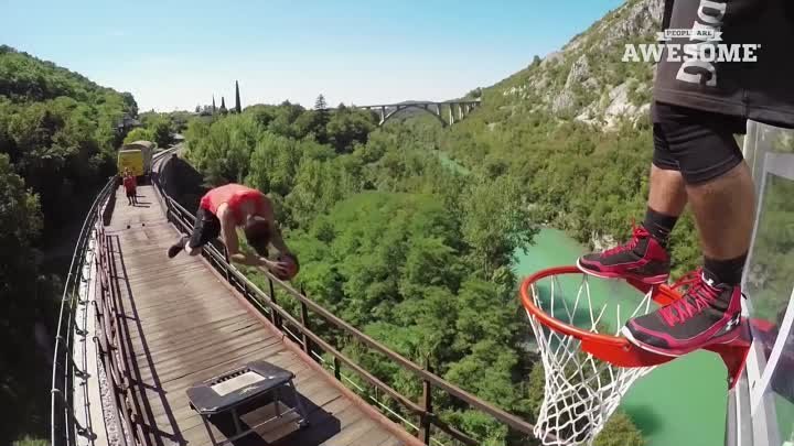 People are Awesome - Freestyle Trampoline Slam Dunks on a Train by the Dunking Devils