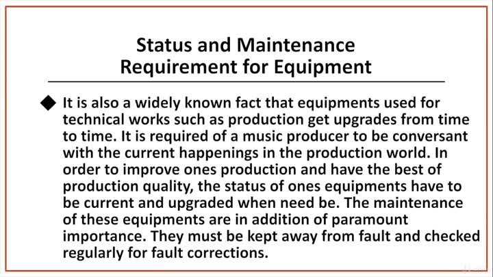 02 - 5. Status And Maintainance Requirements For Production Equipments