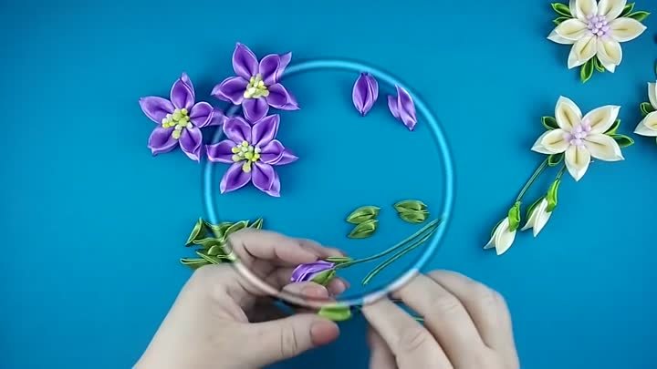 Ribbon flowers-hairpins set-Flores de cintas-conjunto de pelo clips- ...