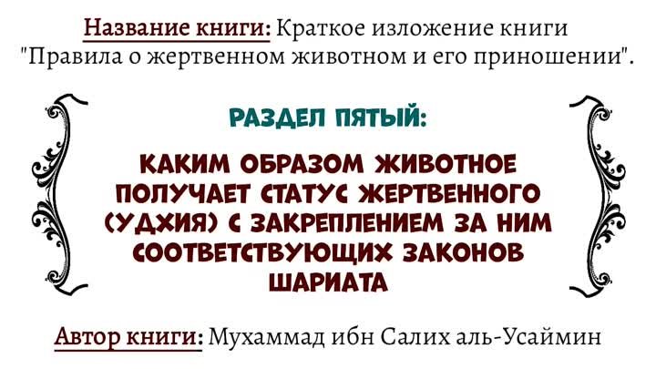 Каким образом животное получает статус жертвенного (удхия) с закреплением за ним соответствующих законов Шариата.