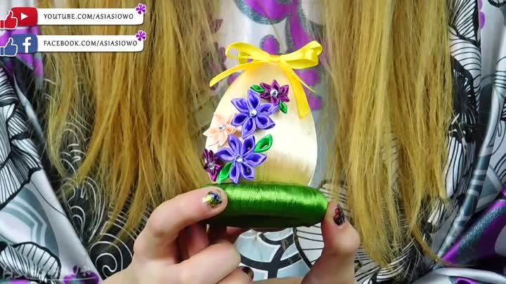 DIY Ribbon Easter egg and mini kanzashi flowers (ENG Subtitles) - Sp ...