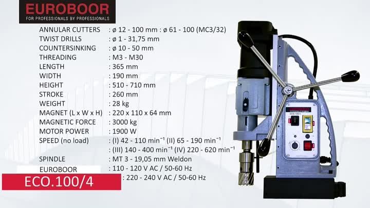 Магнитный сверлильный станок ЕСО 100-4 Euroboor - сверление металла, ...