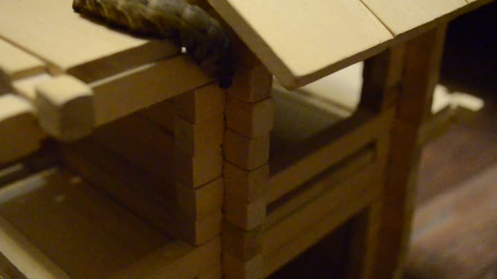 Змейка ползает по деревянному домику