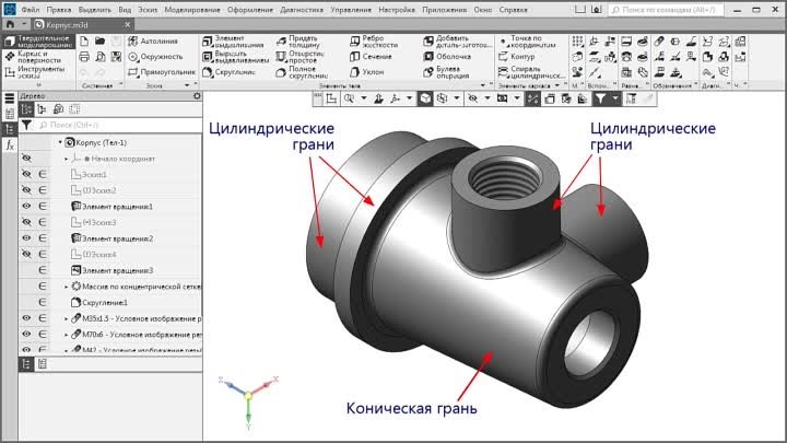 КОМПАС-3D осевые линии в ассоциативных видах