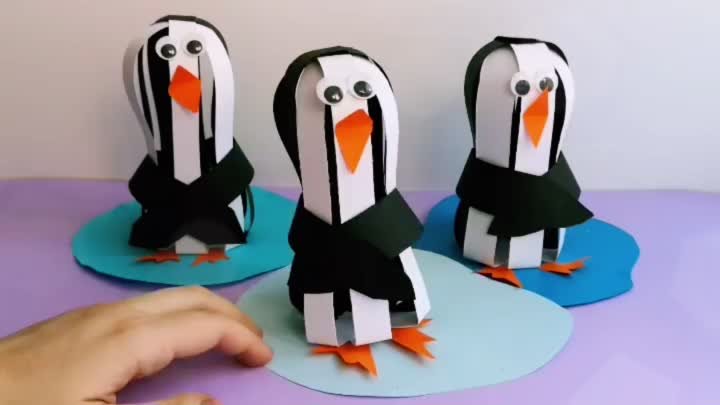 Поделка  пингвин, в сад и школу, игрушка из бумаги