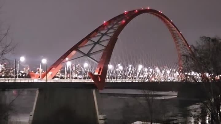 Ночной Бугринский мост Новосибирск