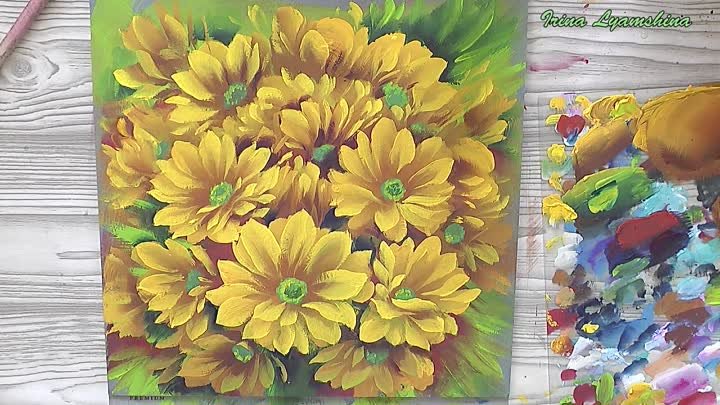 Painting without white paint, Painting yellow flowers with a flat brush