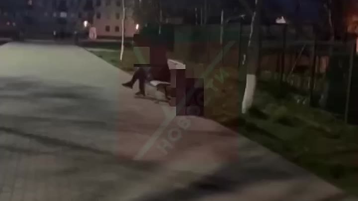 Человек присел за скамейкой, чтобы справить нужду (Шахтёрск, Сахалин)