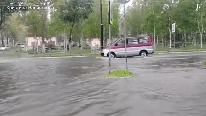 Тайфун джеби затопил Поронайск