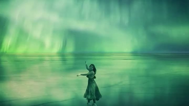Танец на льду под Северным сиянием в Исландии