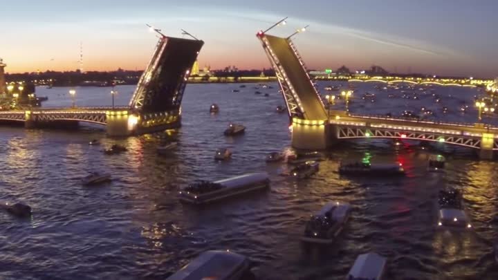 Санкт-Петербург, белые ночи, разведение мостов - съемка с квадрокоптера
