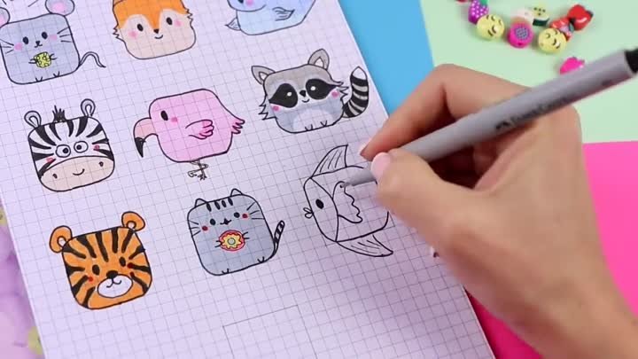 10 Квадратных животных ПО КЛЕТОЧКАМ! Часть 3. Простые рисунки для детей