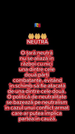 O țară neutră nu se aliază în război cu nici una dintre cele două părți combatante, evitând în schimb să fie atacată de una dintre cele două.