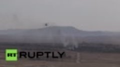 Вертолет &quot;Ка-52&quot; атакует позиции боевиков ИГ в Сирии