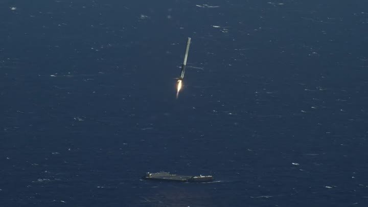 Посадка первой ступени Falcon 9 на баржу в океане, 08.04.2016
