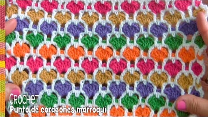 Punto reversible de corazones marroqui tejido a crochet / Tejiendo Perú