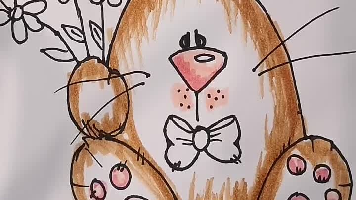 Рисуем зайчика с цветочками