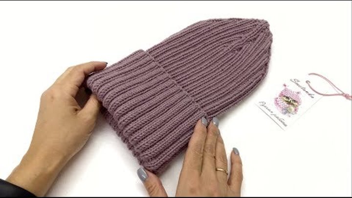 Модная макушка в шапке спицами резинкой 2 Модная макушка в шапке спицами резинкой 2