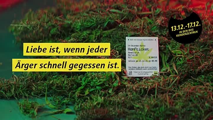 Реклама билетов берлинской транспортной компании с конопляным маслом