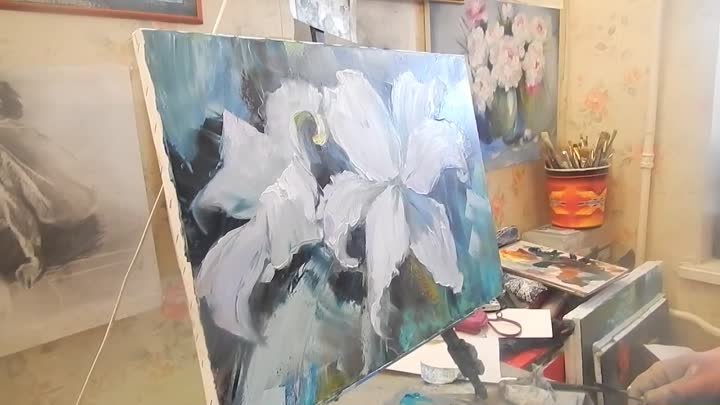 Игорь Сахаров, научиться рисовать лилии маслом, живопись мастихином, ...