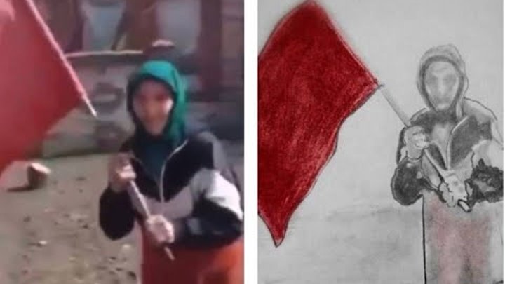 Бабушка с красным флагом фото Бабушка с красным флагом фото