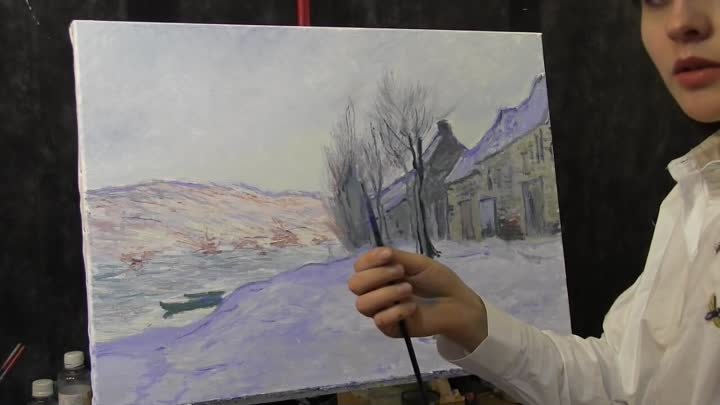 Зимний пейзаж Клода Моне, копируем импрессионизм, Фания Сахарова