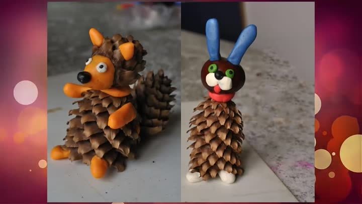 Поделки из шишек из пластилина животных фото Поделки из шишек из пластилина животных фото
