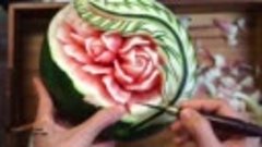 Wonderful leave and rose design watermelon carving   By chef...