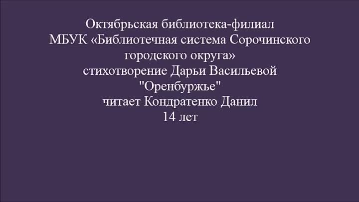 Д.Васильева Оренбуржье Читает Данил Кондратенко