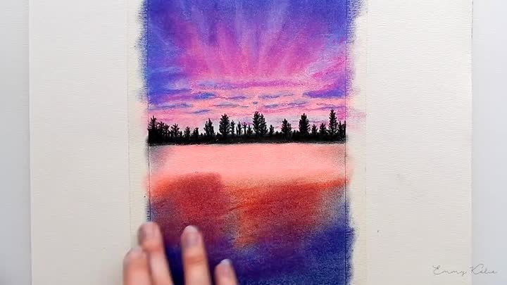 Timelapse - Drawing a Purple Sunset with Faber-Castell soft Pastels  ...