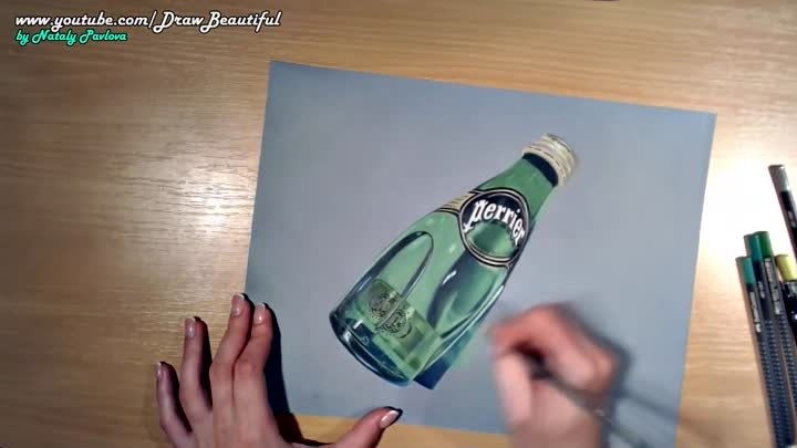Drawing timelapse- Glass bottled water - hyperrealistic art
