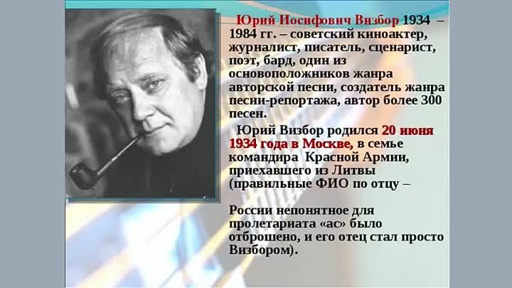 Юрий визбор биография личная жизнь причина Юрий визбор биография личная жизнь причина